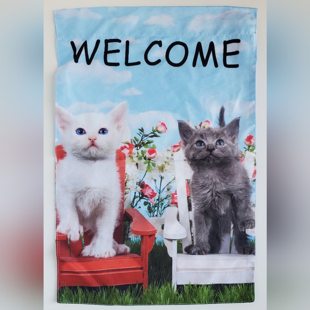 Cat Welcome Garden Flag Two Cats Cute Outdoor Decor